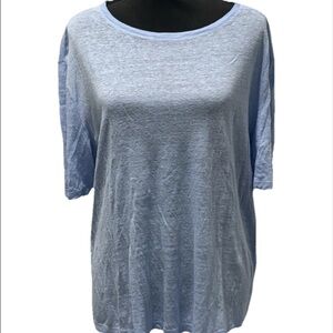 Vince 100% Linen Light Blue Short Sleeve Top Women Size 1XL Scoop Neck Shirt Tee